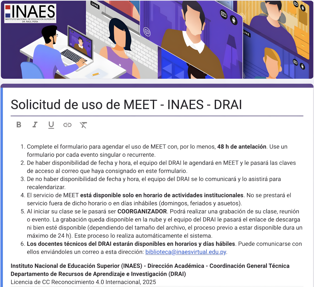 Google Meet - Solicitud de uso 2025